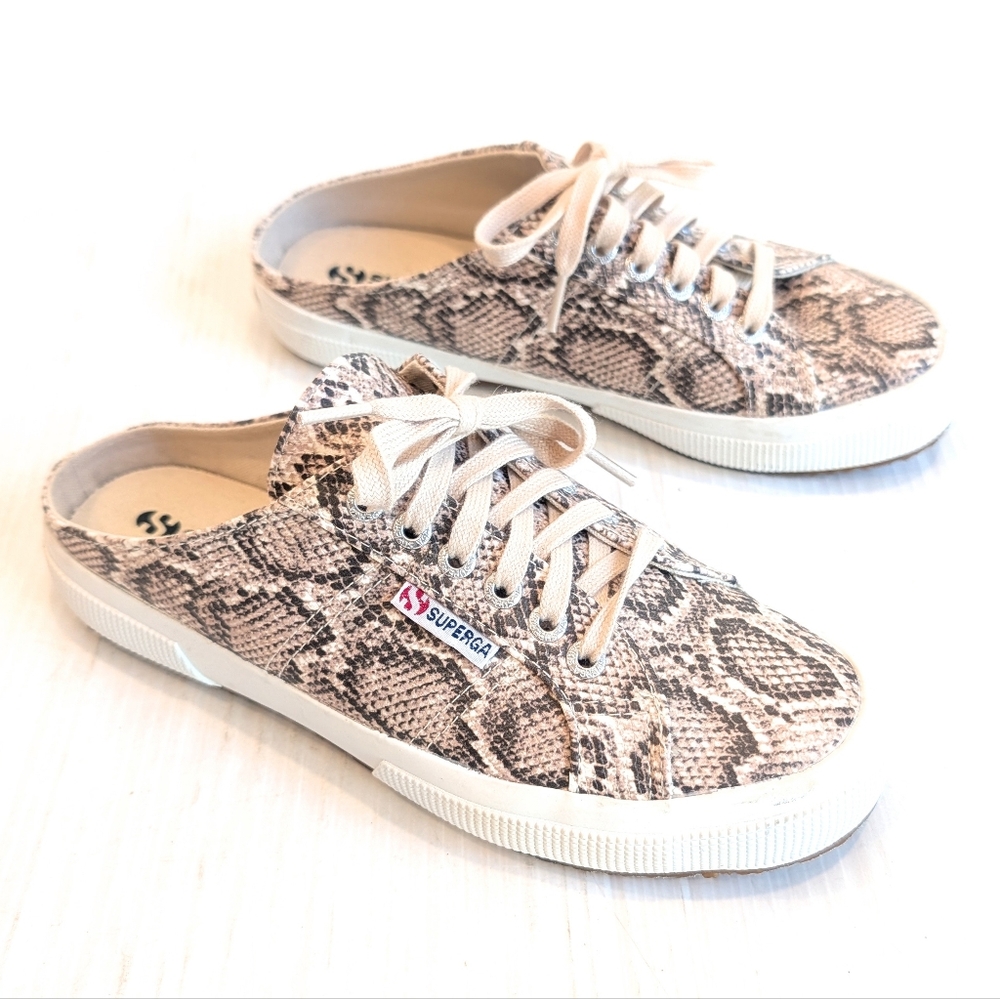 SUPERGA Women's Snake Print Open Back Mules Sneakers Size 39